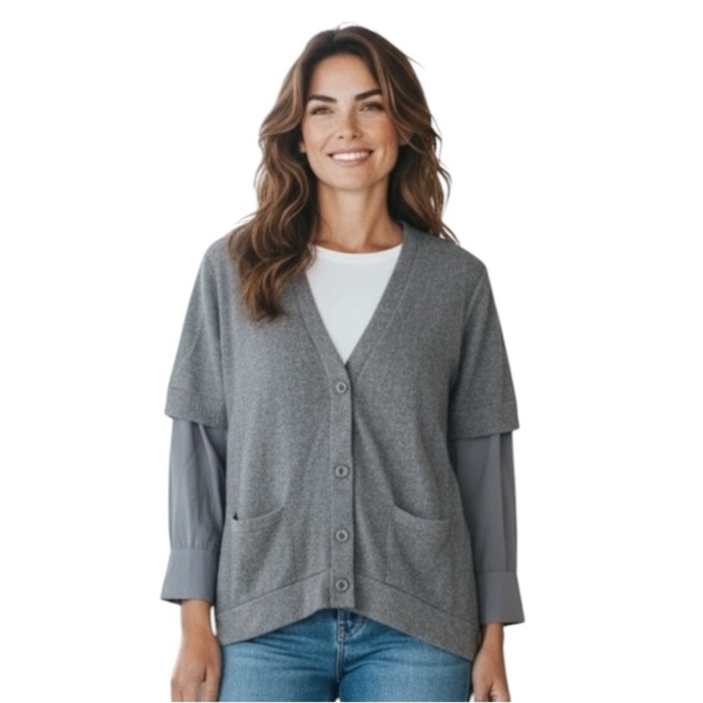 Brunello Cucinelli Gray V-Neck Button-Front Cardigan - Casual Chic - Size XL
